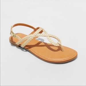 Gold braided thong sandal strap sandals